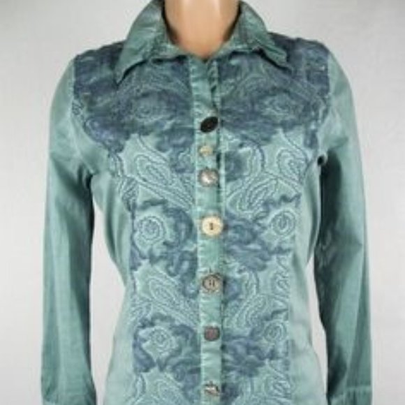 Elisa Cavaletti Club green blue lace blouse - Picture 1 of 6